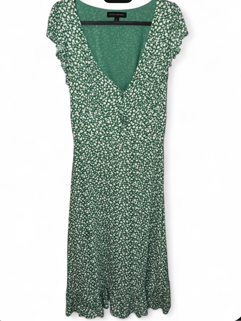 GAP White Daisy-Print Green V-Neck Midi Dress